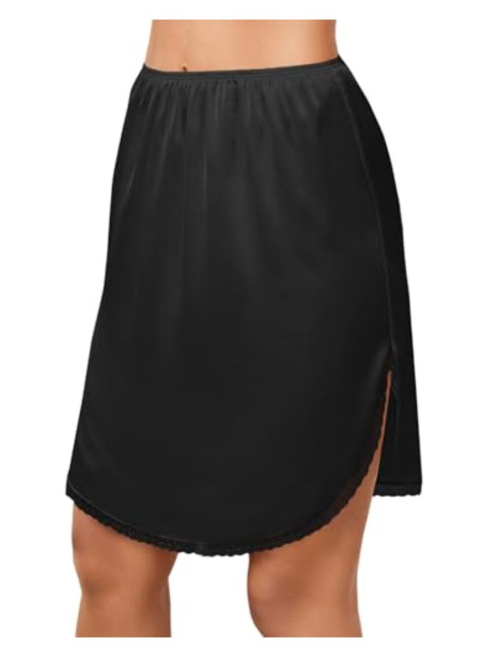Lace Half Slip for Under Dress Elastic Waist Side Slit Knee Length